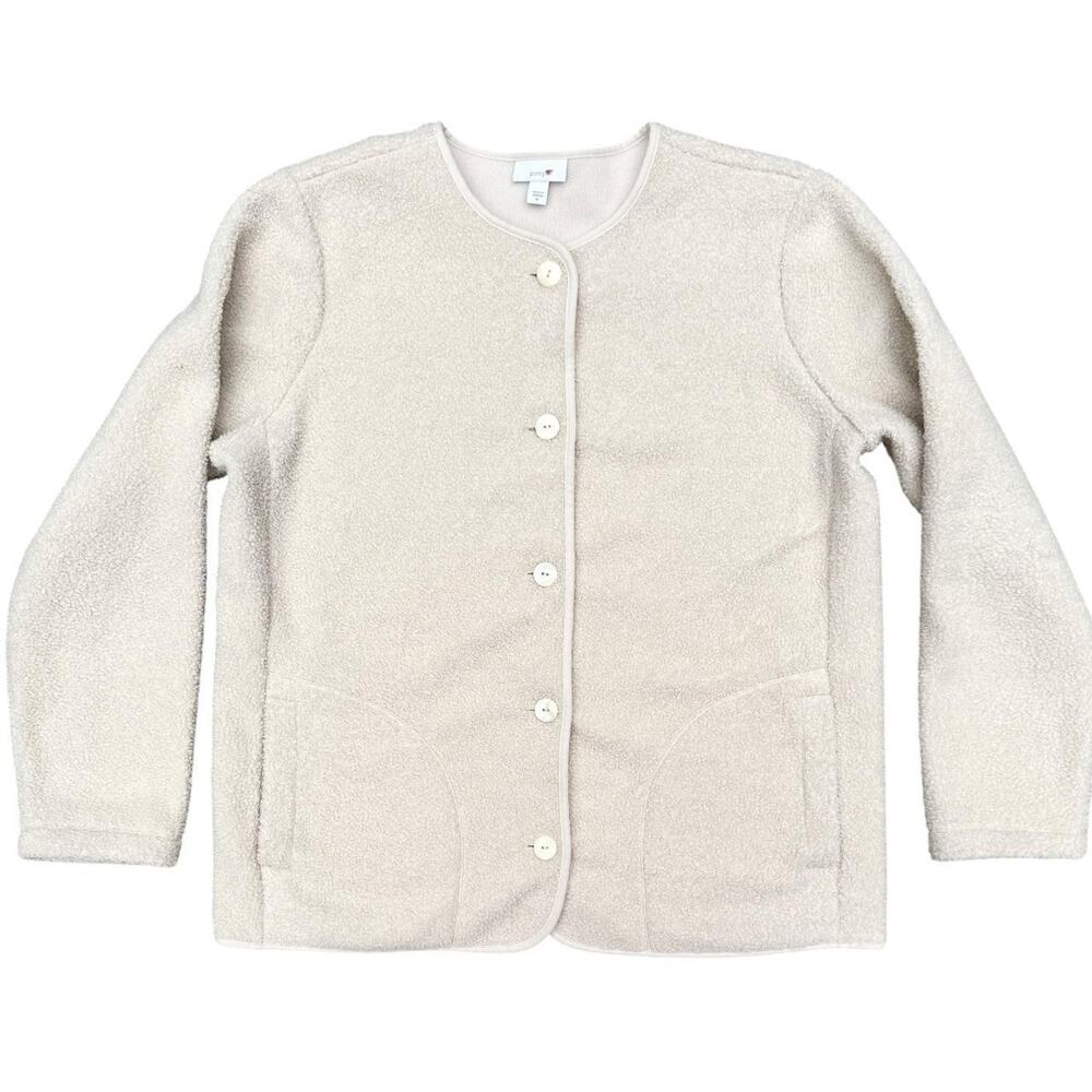 Pure Jill Ivory Sherpa Boucle Fleece Button Front Jacket Cottagecore Coastal - M